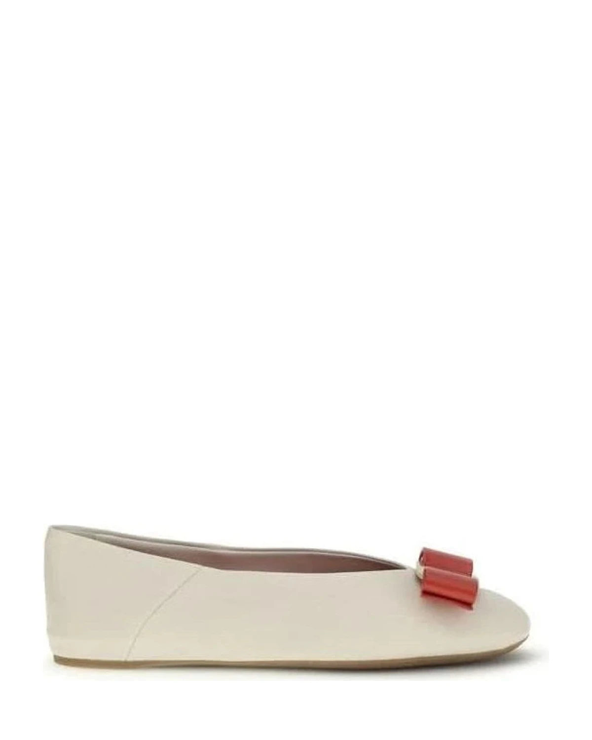 Ferragamo White Calf Leather Bos Taurus Ballet Flats 