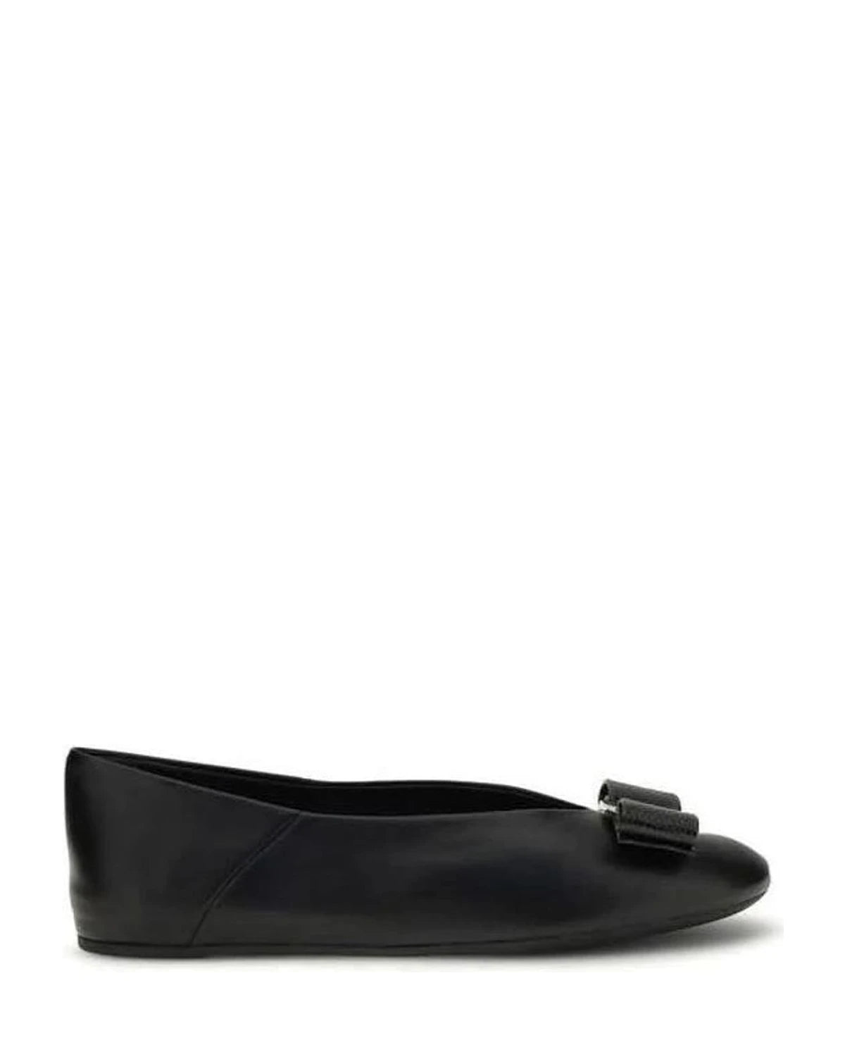 Ferragamo Black Calf Leather Bos Taurus Ballet Flats 