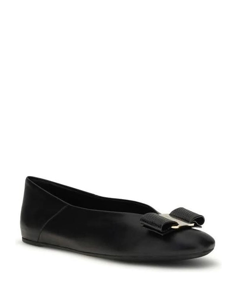 Ferragamo Black Calf Leather Bos Taurus Ballet Flats 