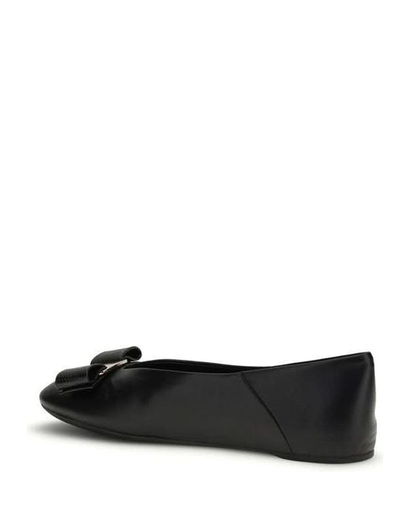 Ferragamo Black Calf Leather Bos Taurus Ballet Flats 
