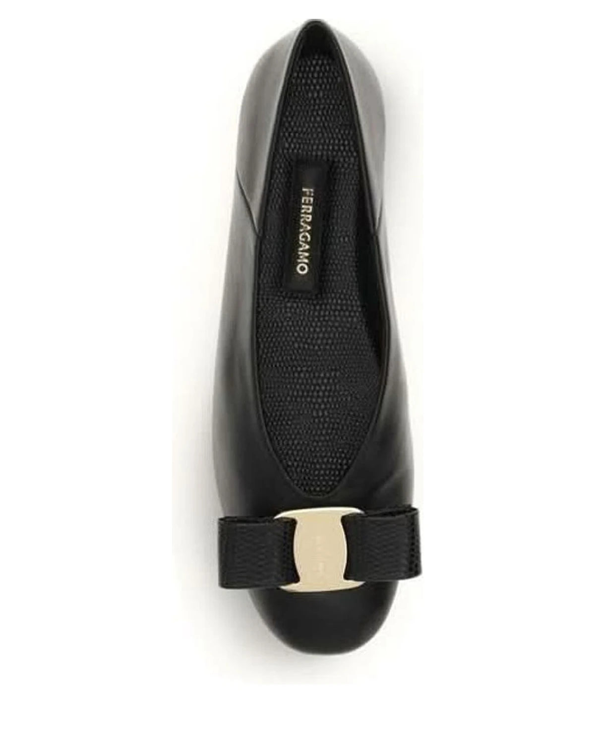 Ferragamo Black Calf Leather Bos Taurus Ballet Flats 
