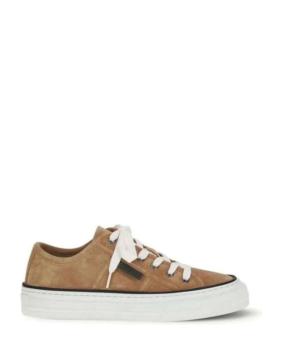 Brunello Cucinelli Beige Calf Leather Bos Taurus Low Top Sneakers 