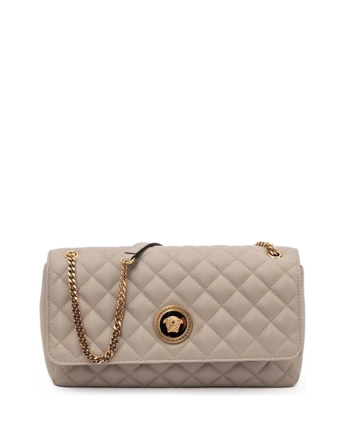 Versace Taupe Leather Quilted Shoulder Strap Bag Glam Steals