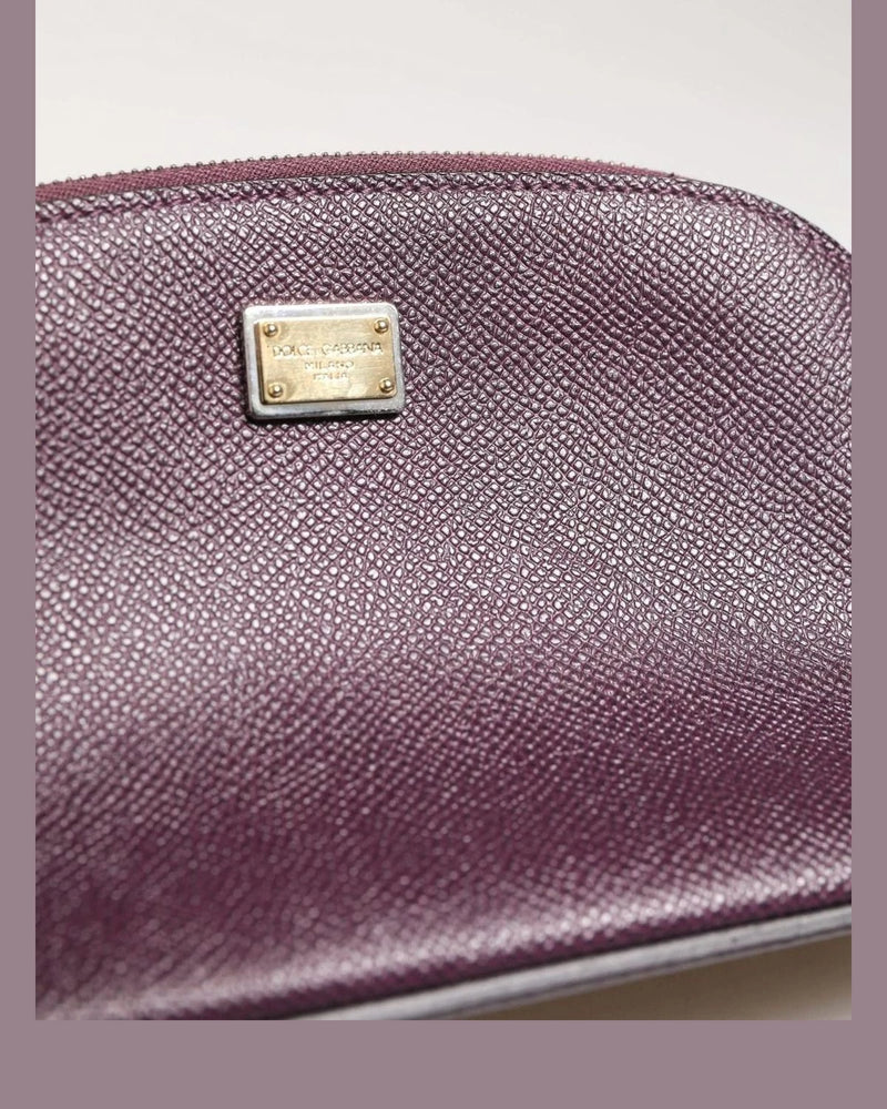 Dolce & Gabbana Purple Leather Dark Dg Logo Zip Around Hand Purse Wallet Glam Steals