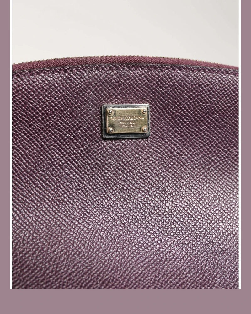 Dolce & Gabbana Purple Leather Dark Dg Logo Zip Around Hand Purse Wallet Glam Steals