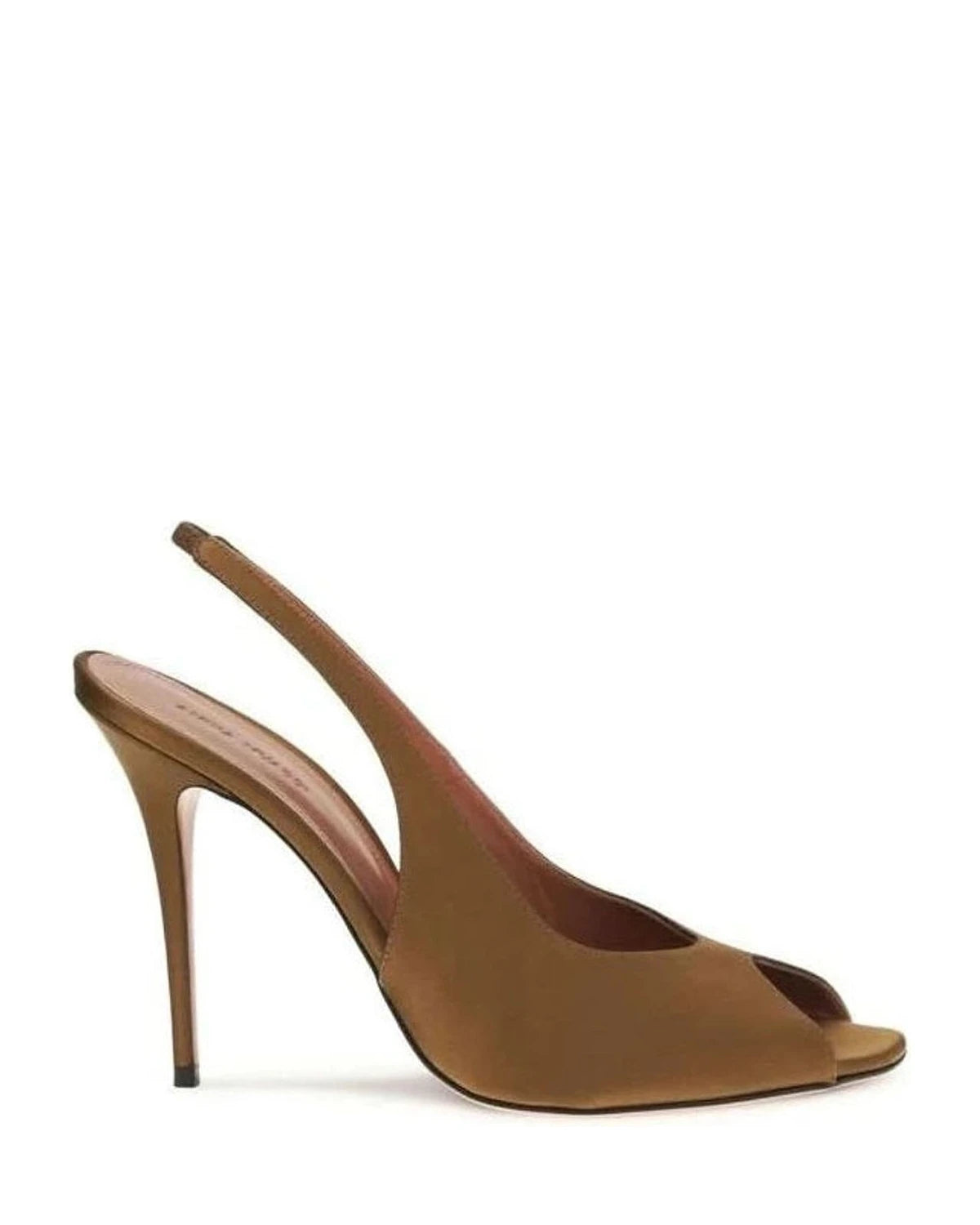 Amina Muaddi Brown Silk Stiletto Heel Sandals