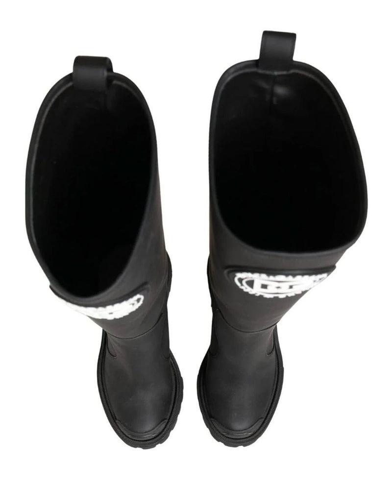 Dolce & Gabbana Black Leather Rubberised High Boots 