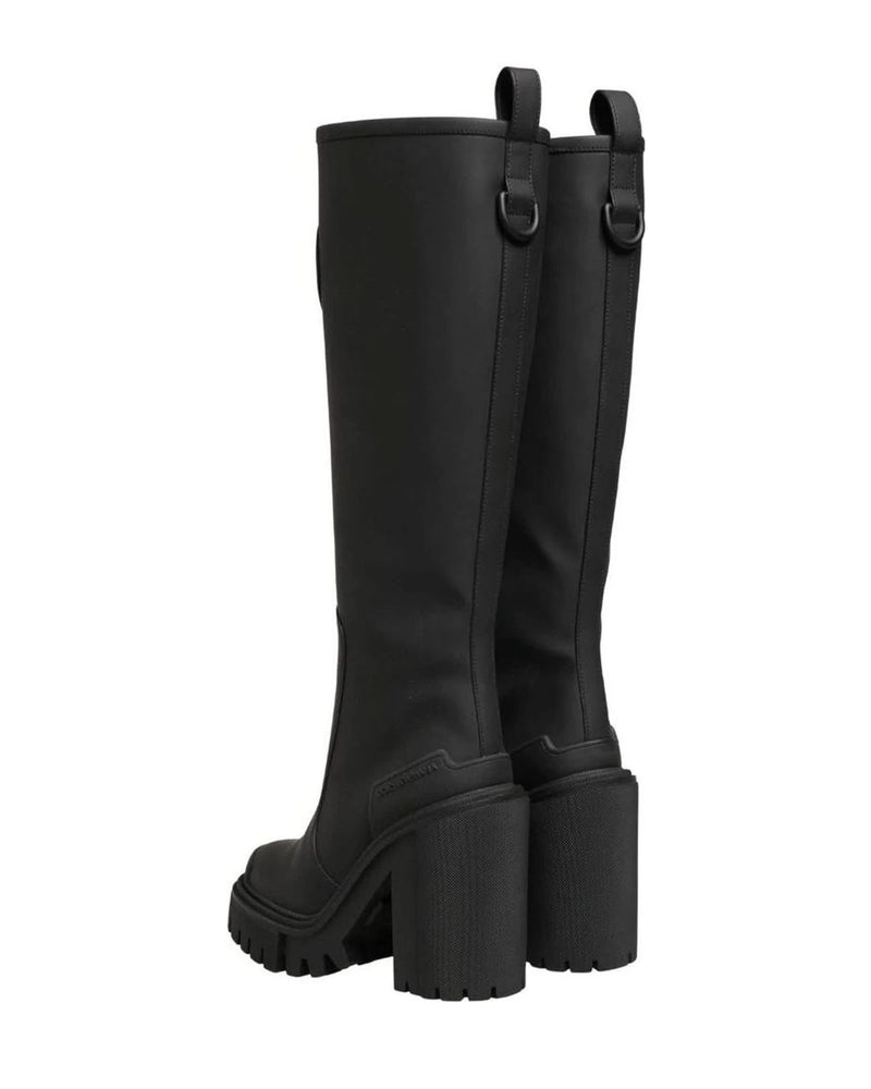 Dolce & Gabbana Black Leather Rubberised High Boots 