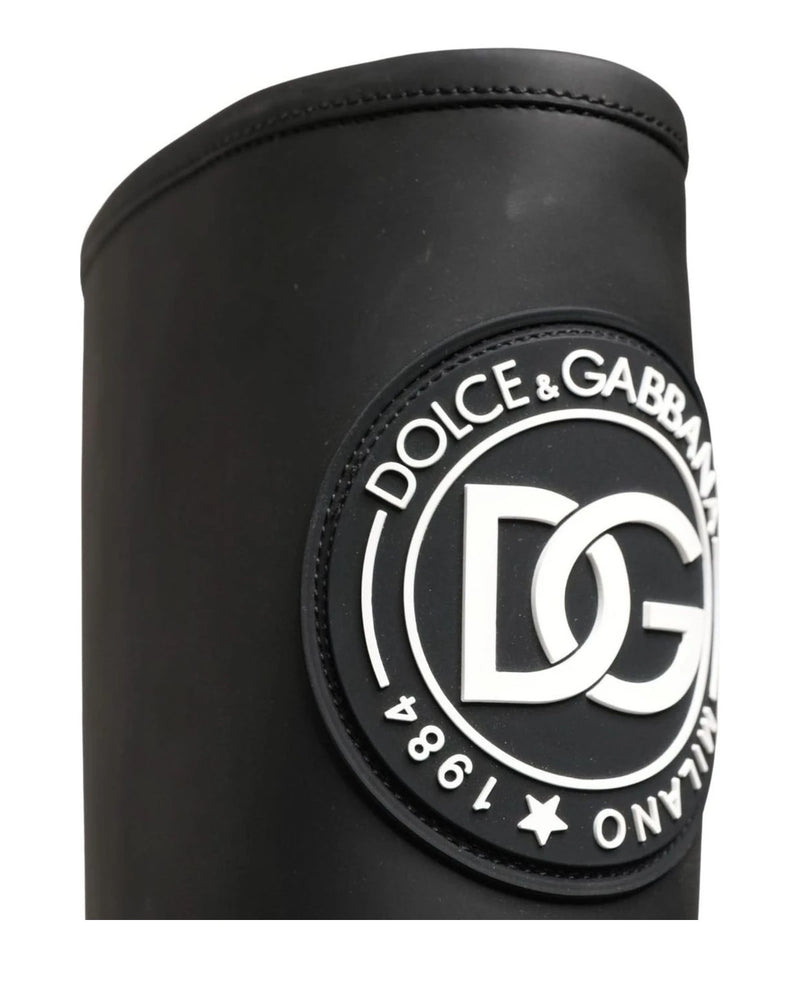 Dolce & Gabbana Black Leather Rubberised High Boots 