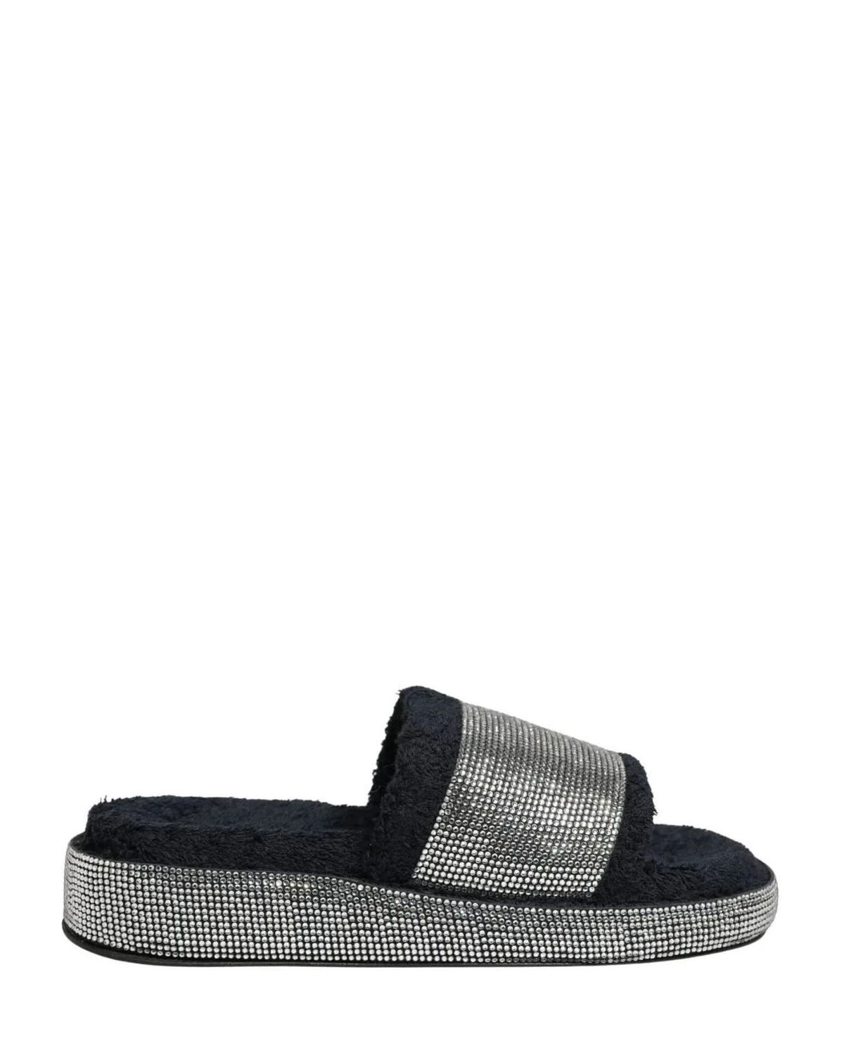 Dolce & Gabbana Black Crystal Embellished Platform Slides Shoes 
