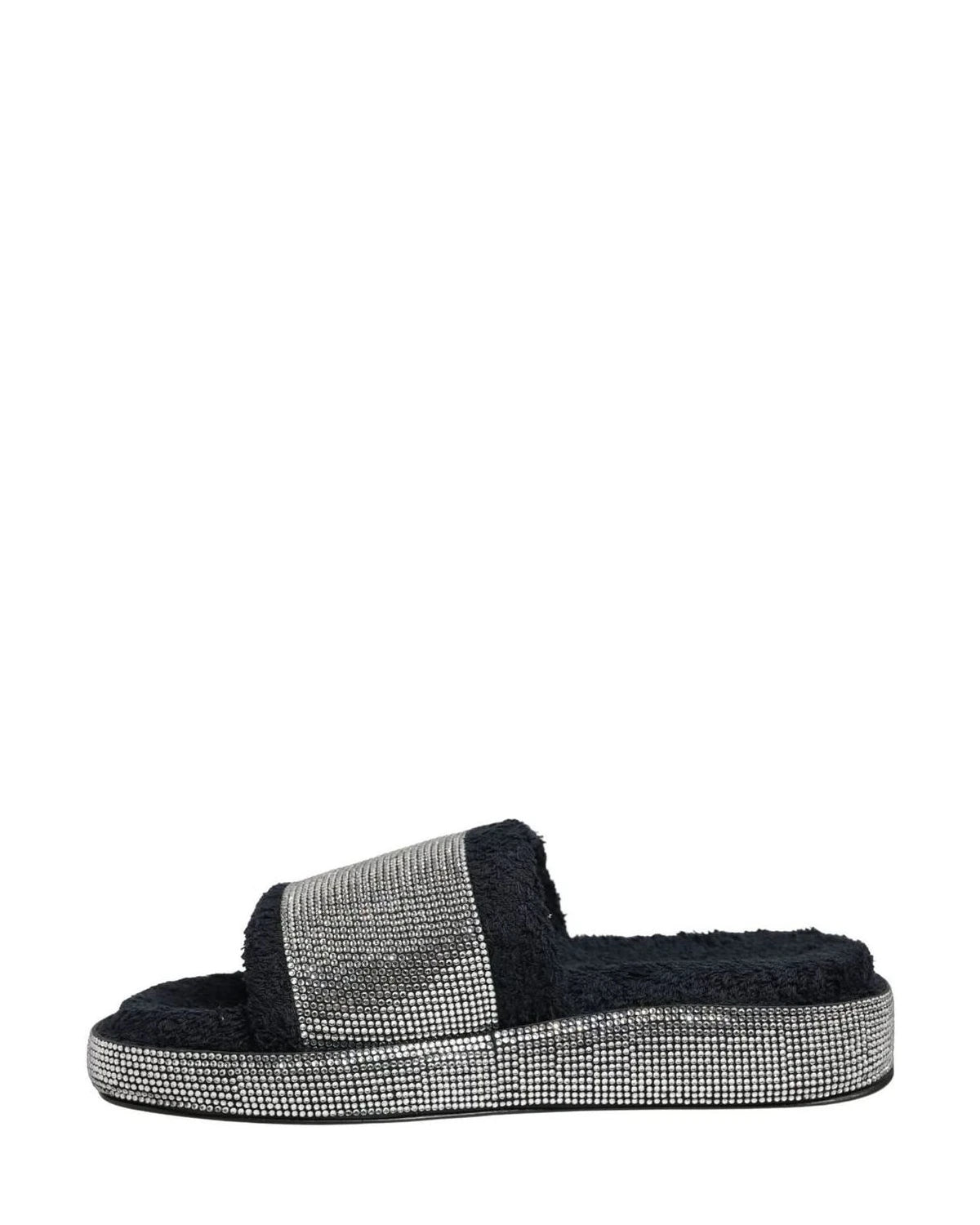 Dolce & Gabbana Black Crystal Embellished Platform Slides Shoes 