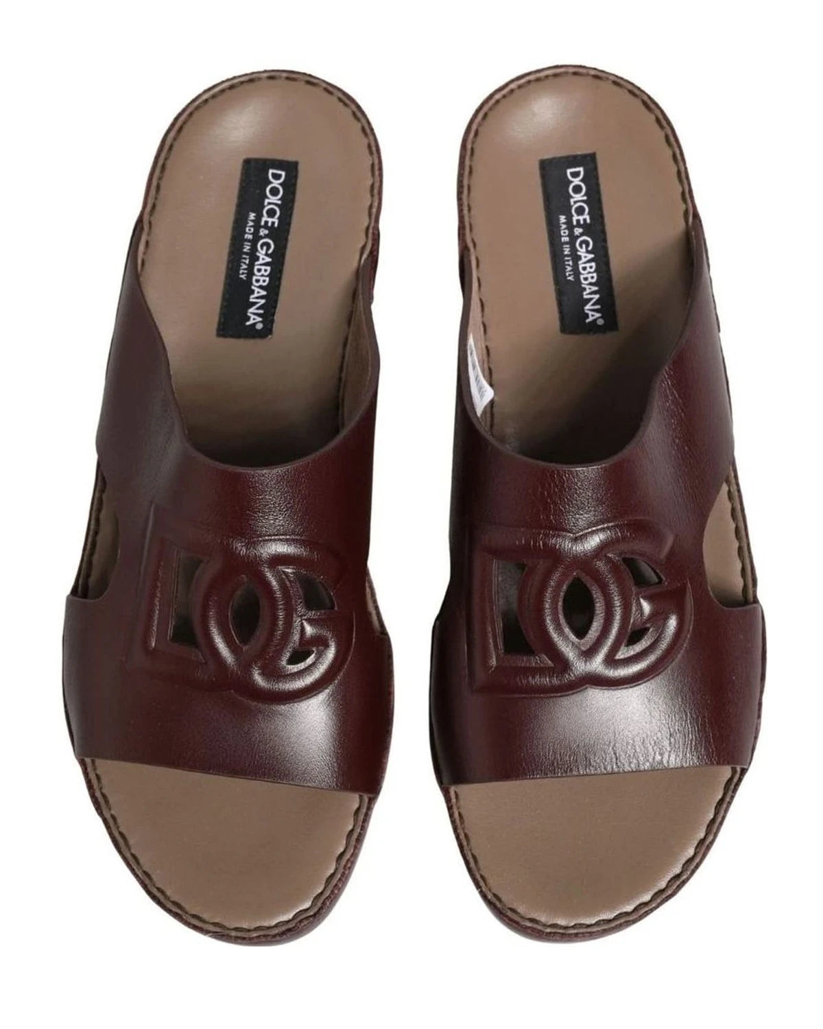 Dolce & Gabbana Leather Maroon Cutout Dg Logo Sandals 
