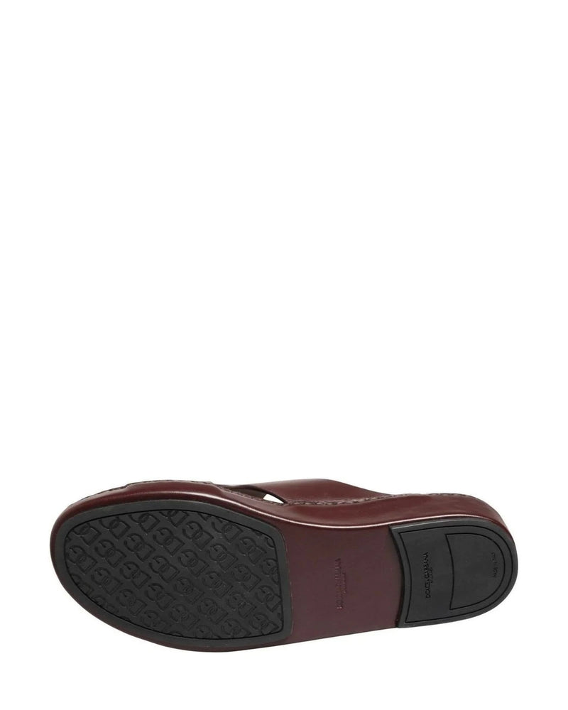 Dolce & Gabbana Leather Maroon Cutout Dg Logo Sandals 