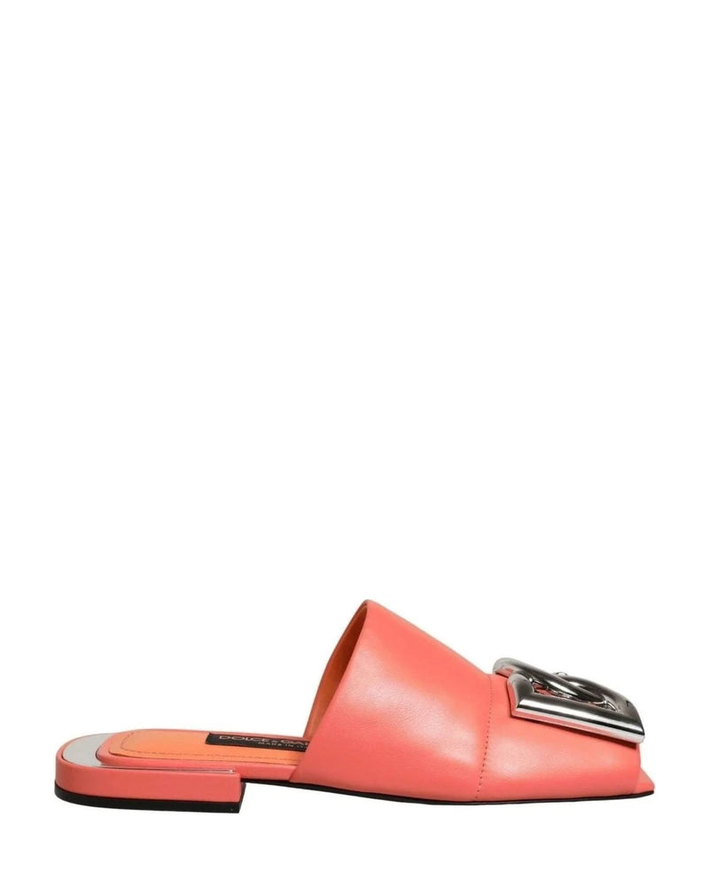 Dolce & Gabbana Orange Leather Dg Logo Flats 