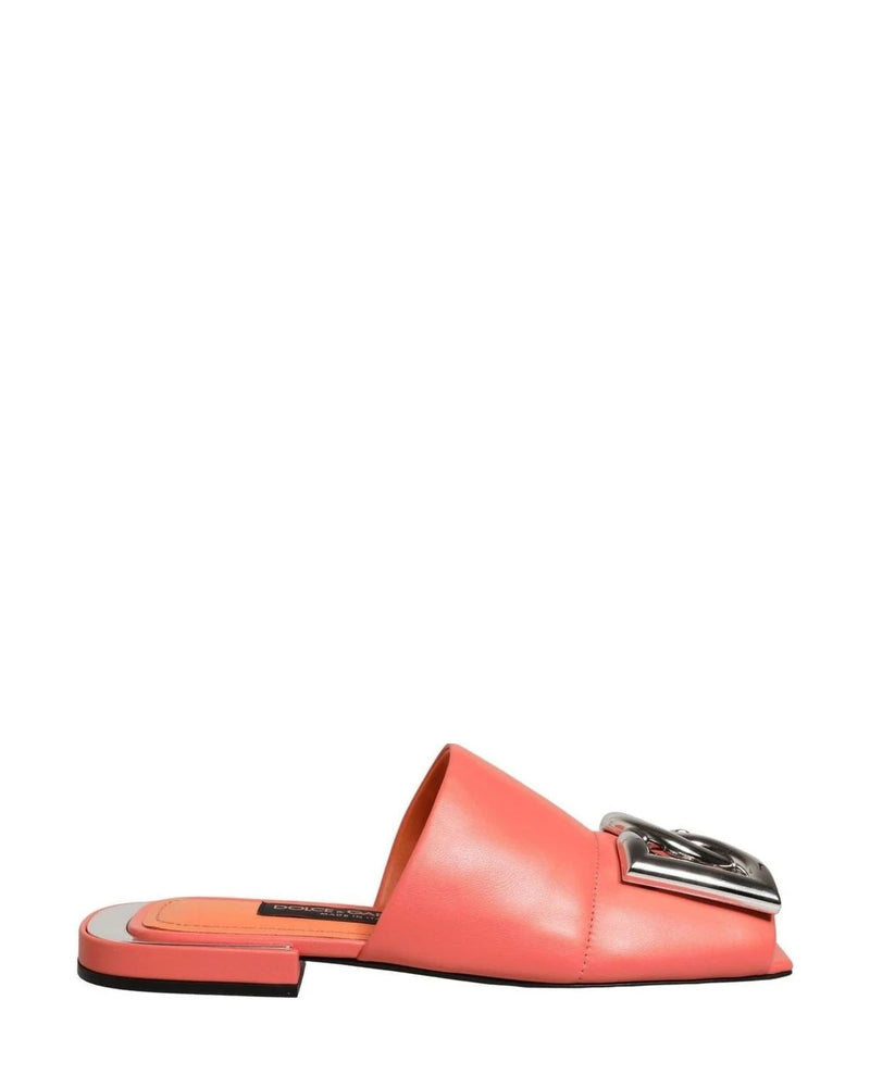 Dolce & Gabbana Orange Leather Dg Logo Flats 