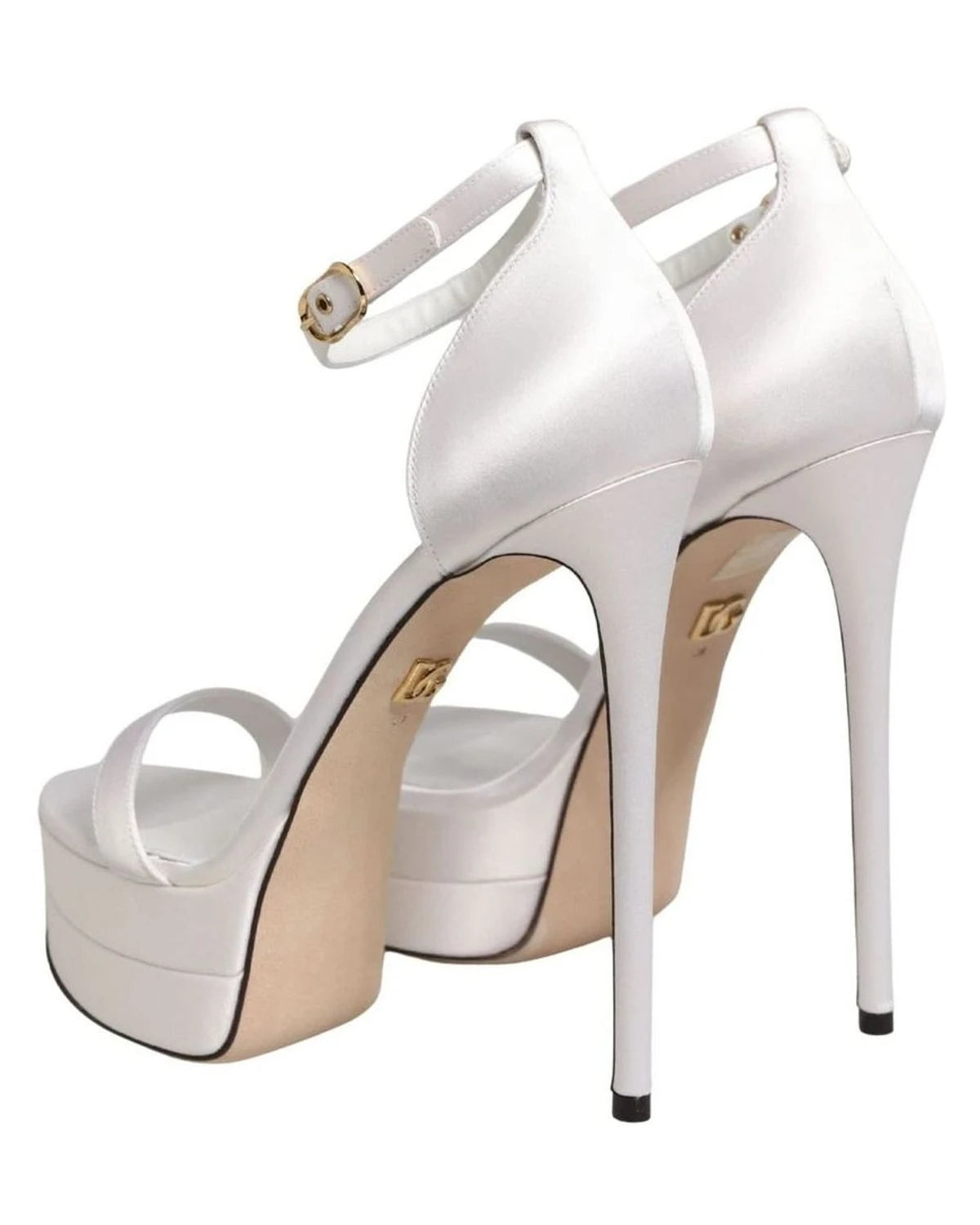 Dolce & Gabbana White Platform Ankle Strap Sandals Shoes 