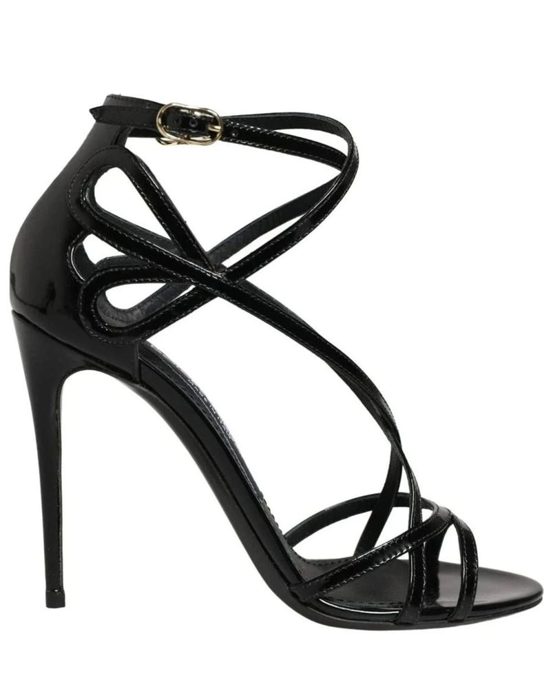 Dolce & Gabbana Black Leather Stiletto Heel Sandals Shoes 