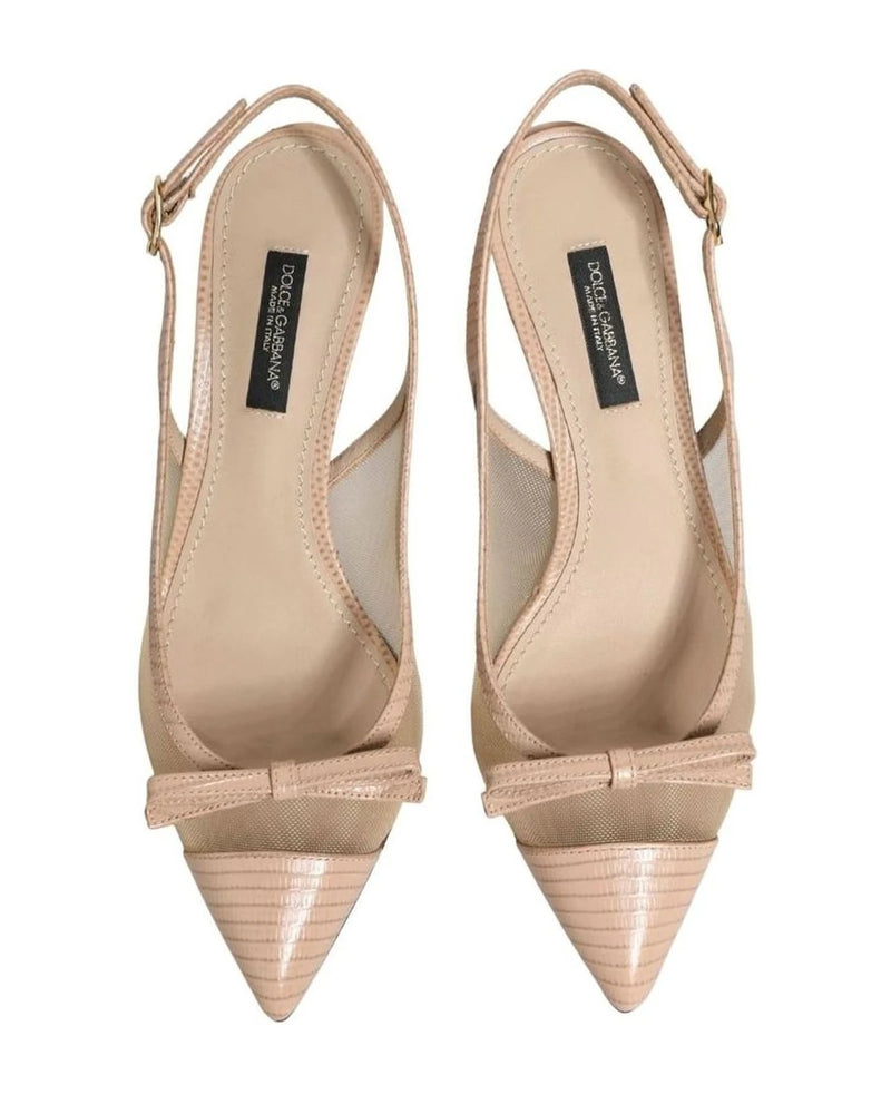 Dolce & Gabbana Beige Mesh Lori Leather Slingback Sandals 