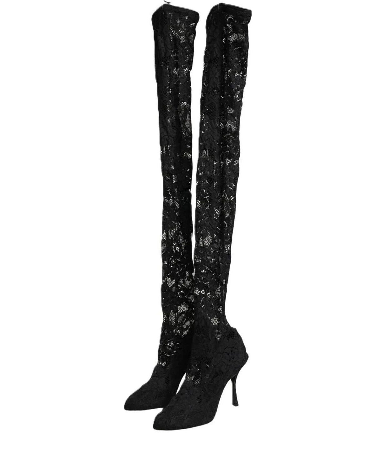 Dolce & Gabbana Black Lace Taormina Socks Boots Glam Steals