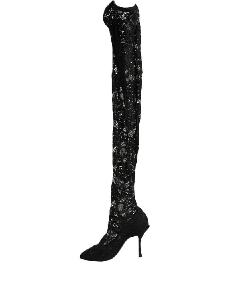 Dolce & Gabbana Black Lace Taormina Socks Boots Glam Steals