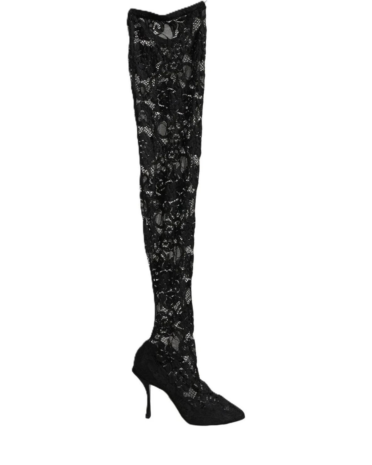 Dolce & Gabbana Black Lace Taormina Socks Boots Glam Steals