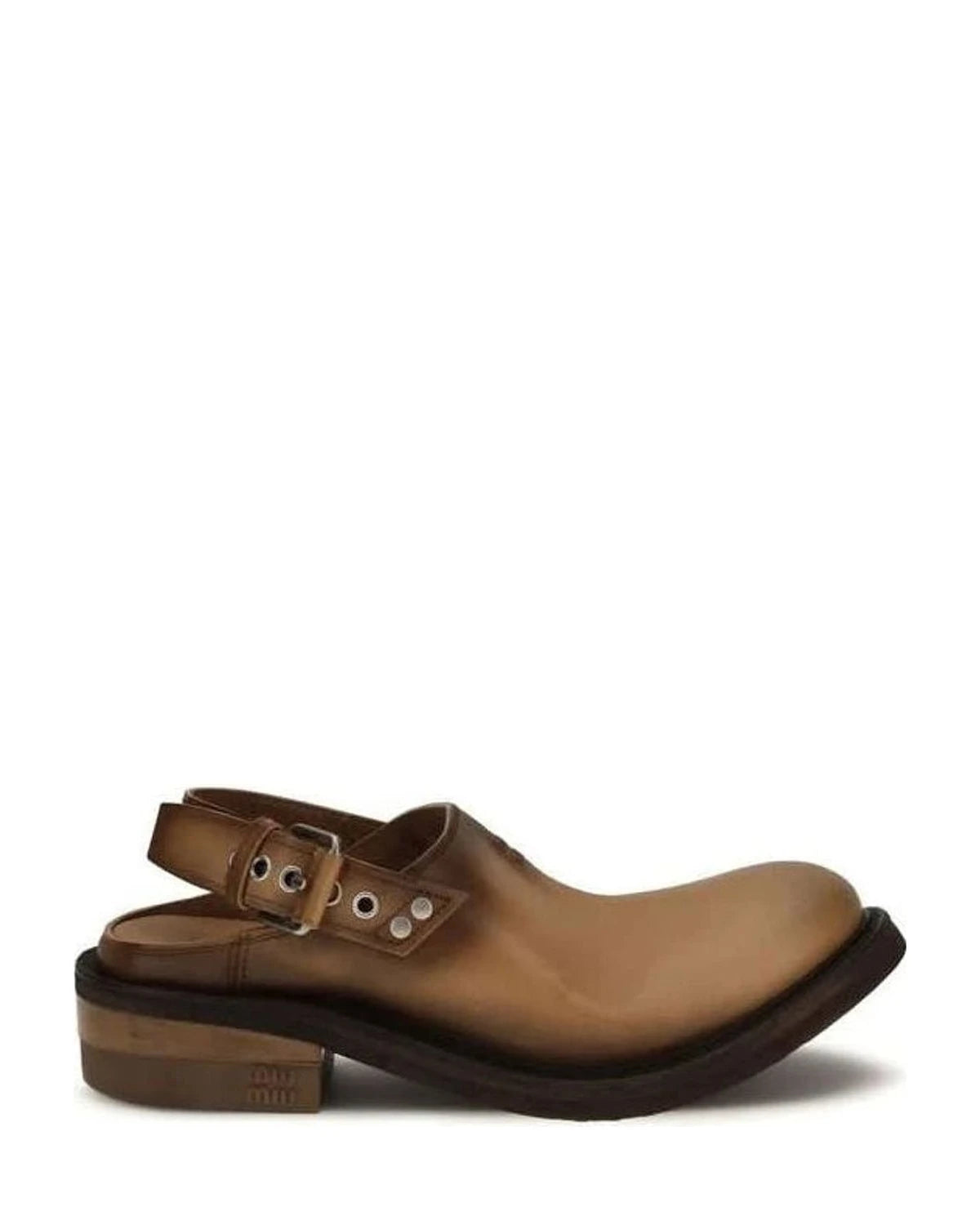 Miu Miu Brown Leather Calf Bos Taurus Mules Glam Steals