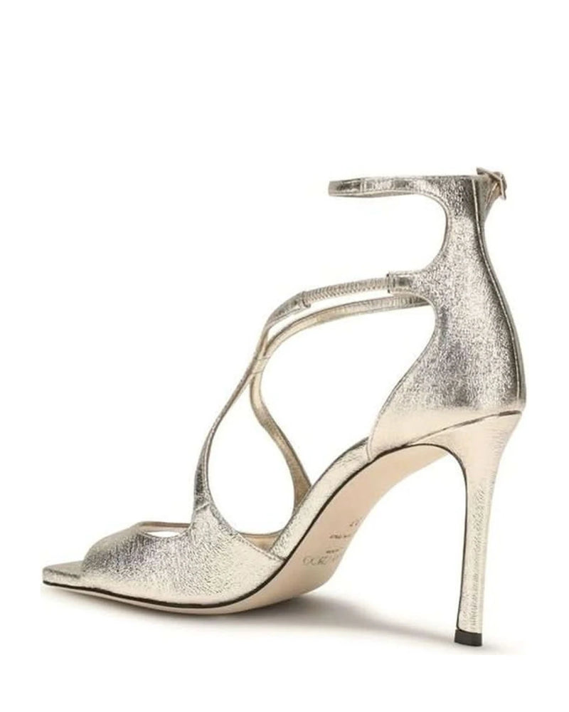Jimmy Choo Gold Leather Calf Bos Taurus Stiletto Heel Sandals Glam Steals