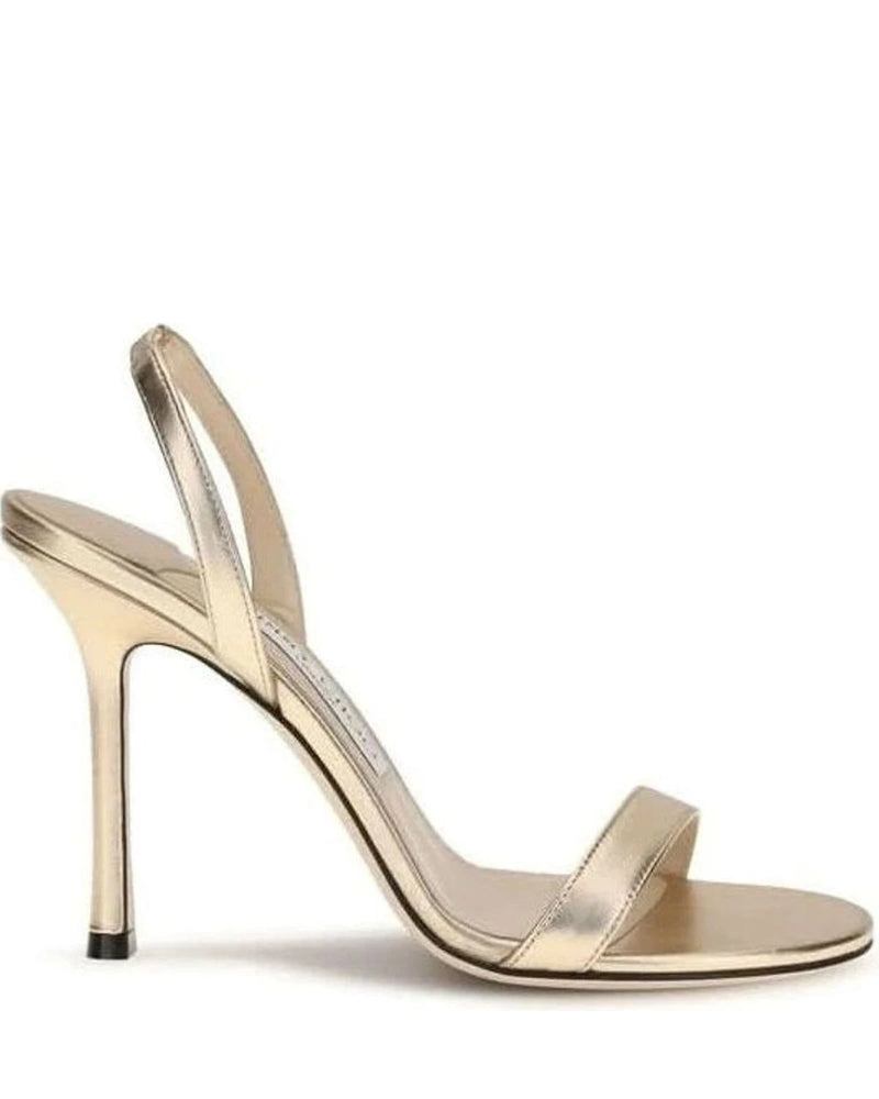 Jimmy Choo Gold Leather Calf Bos Taurus Stiletto Heel Sandals Glam Steals