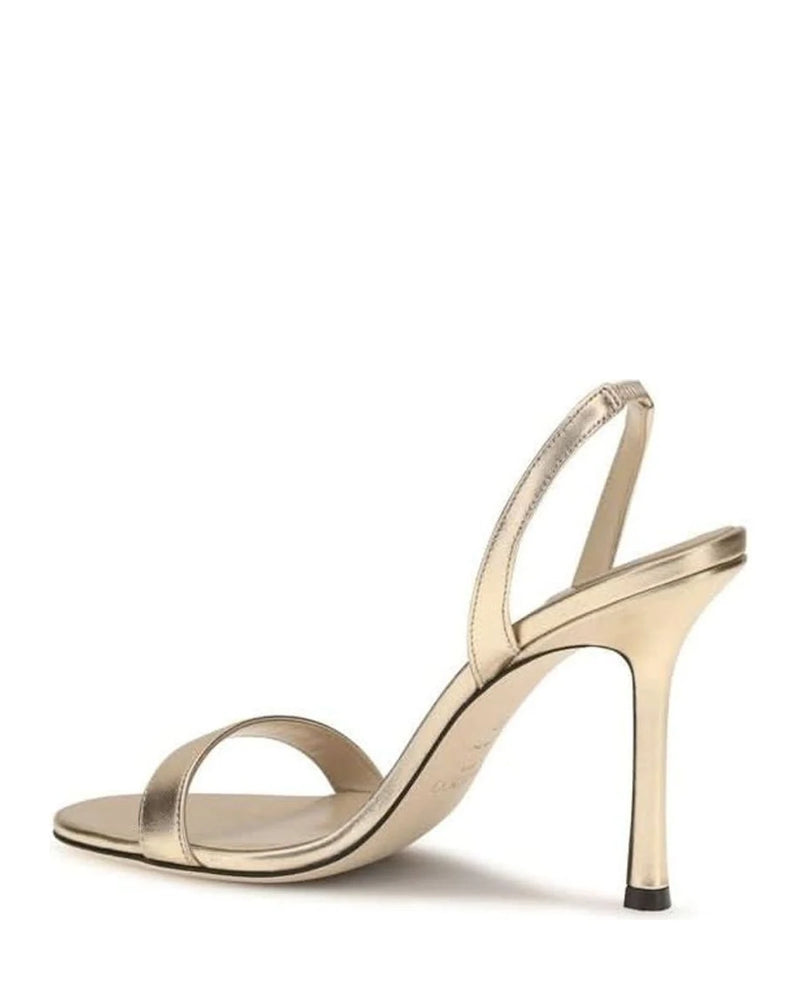 Jimmy Choo Gold Leather Calf Bos Taurus Stiletto Heel Sandals Glam Steals