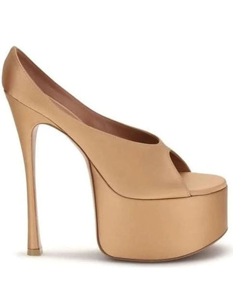 Amina Muaddi Beige Silk Platform Pumps 