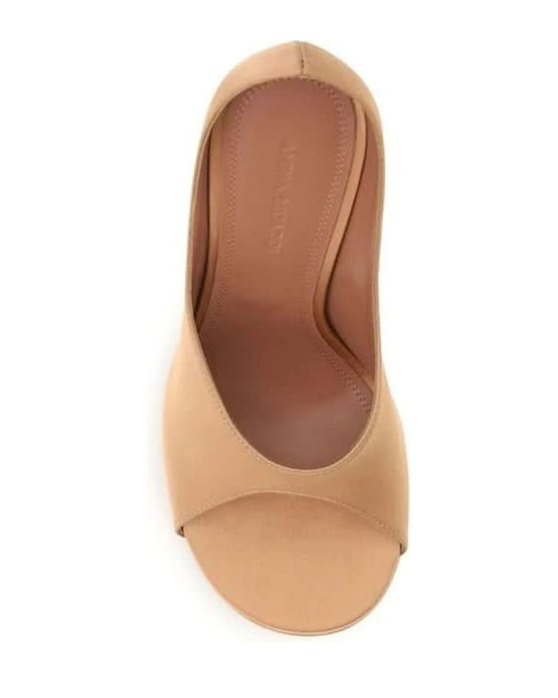 Amina Muaddi Beige Silk Platform Pumps 