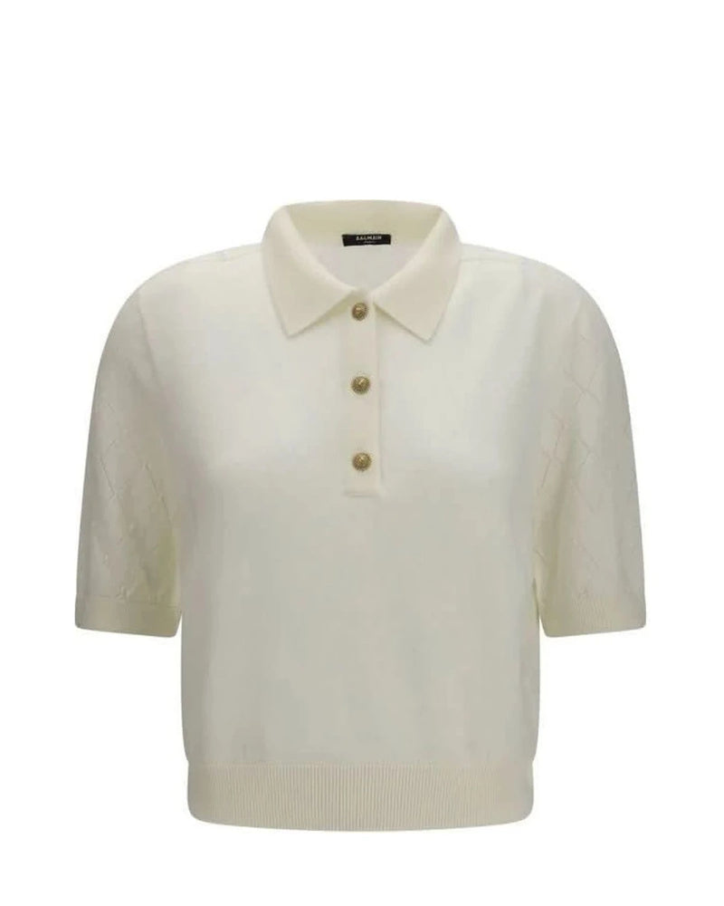 Balmain Polo in white, Merino Wool