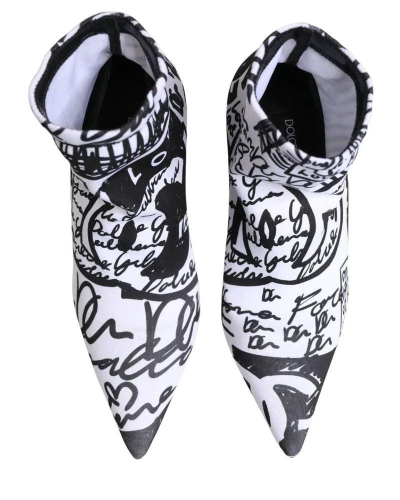 Dolce & Gabbana Graffiti White Ankle Boots 