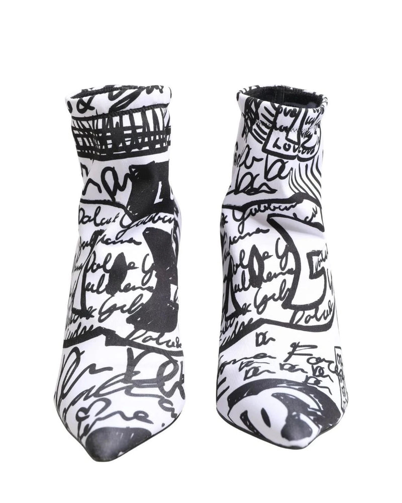 Dolce & Gabbana Graffiti White Ankle Boots 