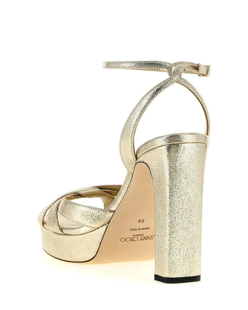 Jimmy Choo Tencel Gold Stiletto Sandals 