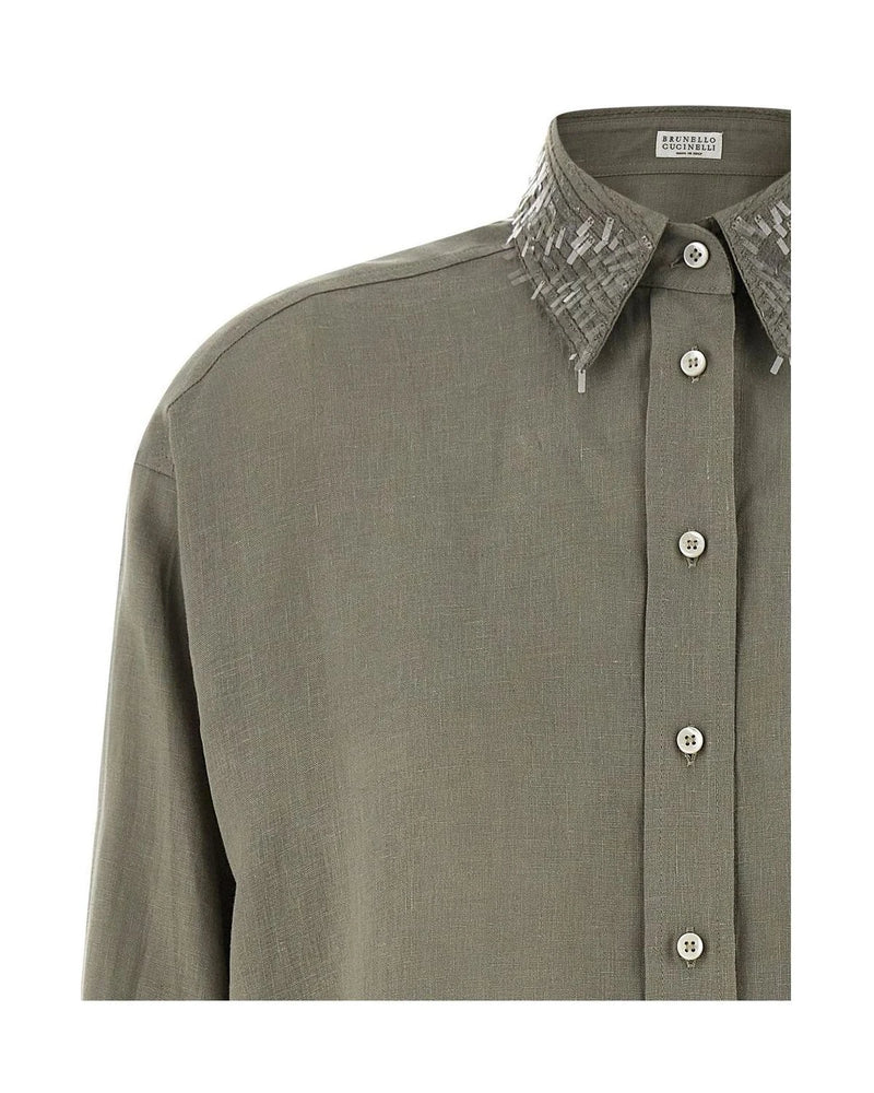 Brunello Cucinelli Blouse in green, Linen — view 3