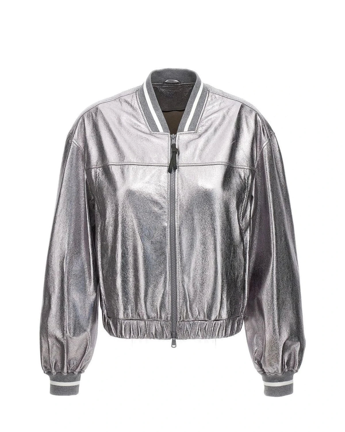 Brunello Cucinelli Bomber Jacket in silver, Leather