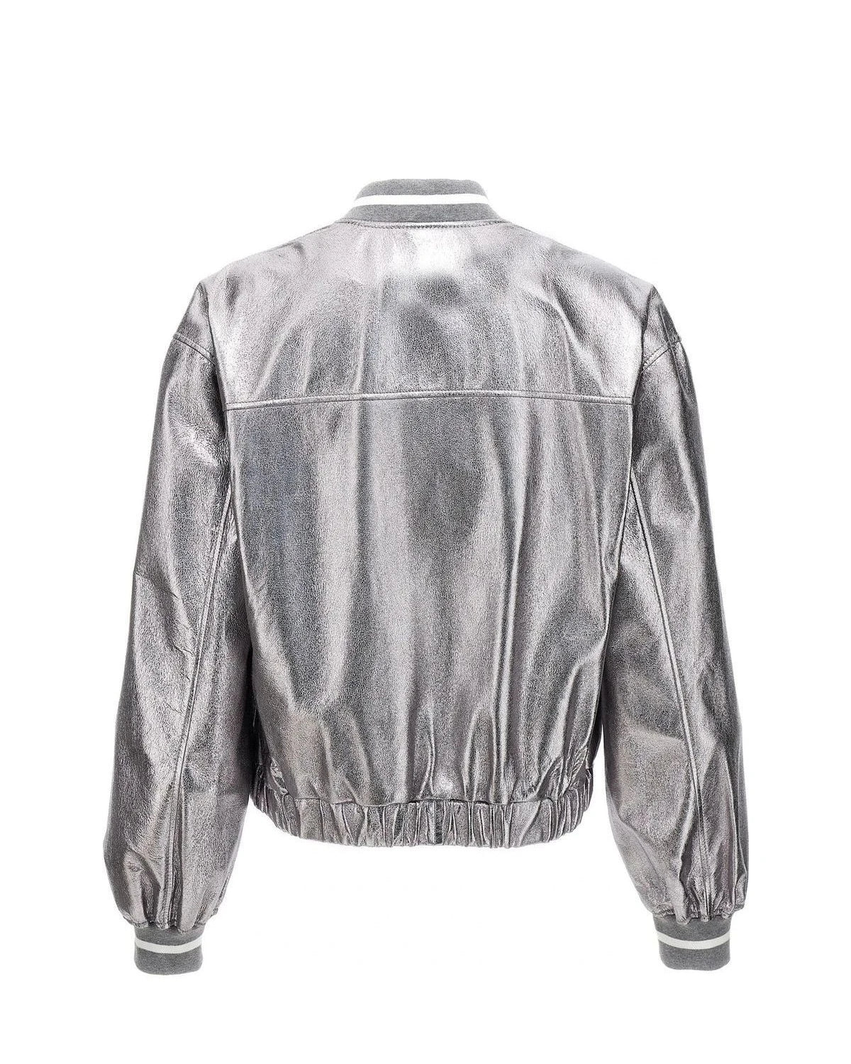 Brunello Cucinelli Bomber Jacket in silver, Leather — view 2