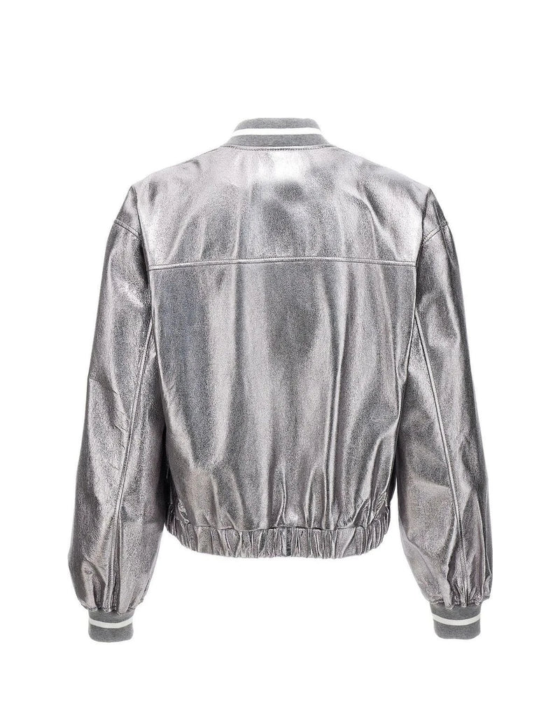 Brunello Cucinelli Bomber Jacket in silver, Leather — view 2