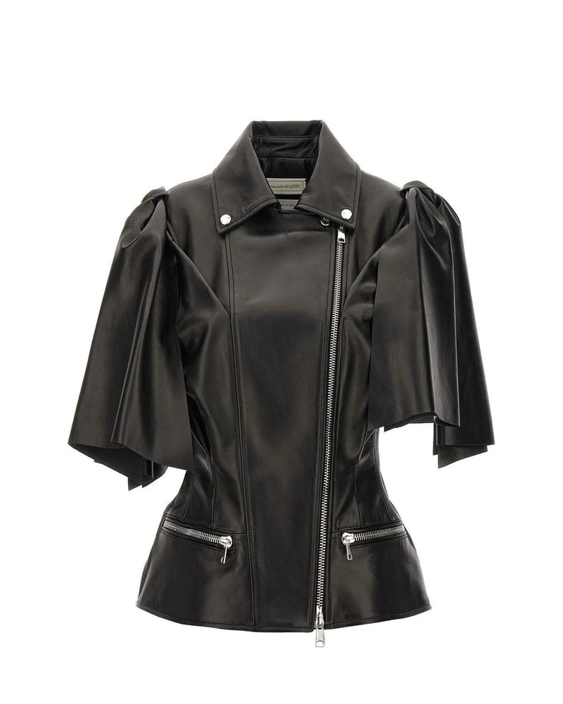 Alexander McQueen Bolero Jacket in black, Lamb Leather — view 2