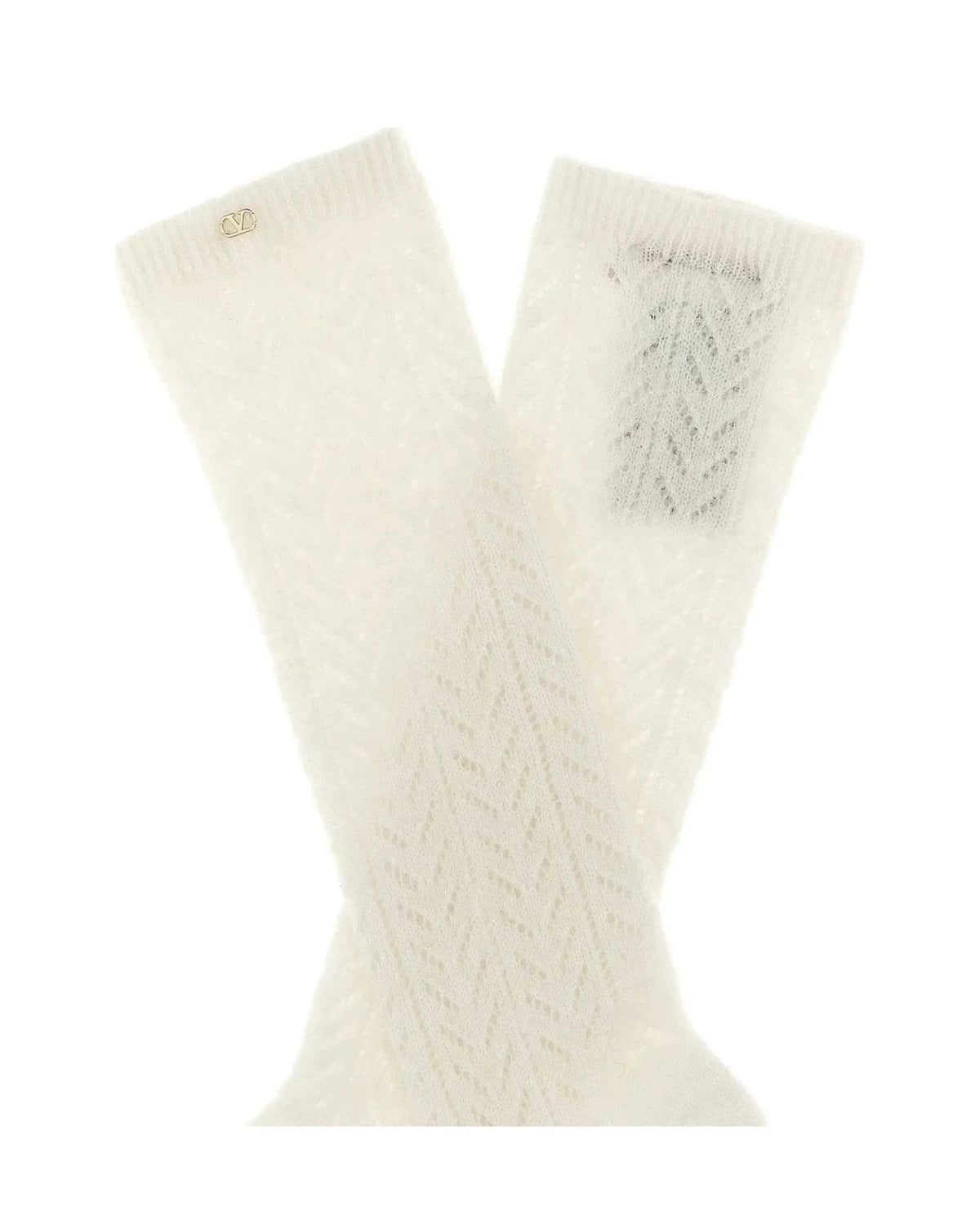 Valentino Garavani Crew Sock in white, Mohair Wool — view 3