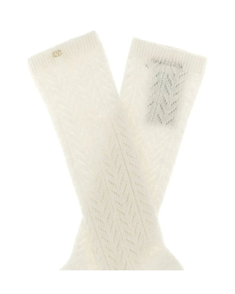 Valentino Garavani Crew Sock in white, Mohair Wool — view 3
