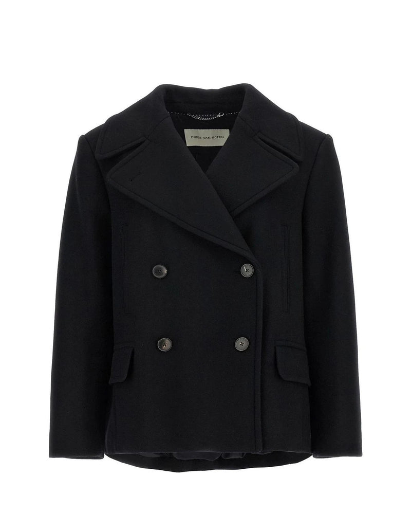 Dries Van Noten Pea Coat in black, Wool
