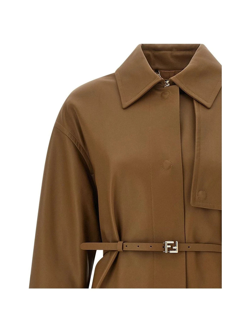 Fendi Trench Coat in brown, Lamb Leather — view 3