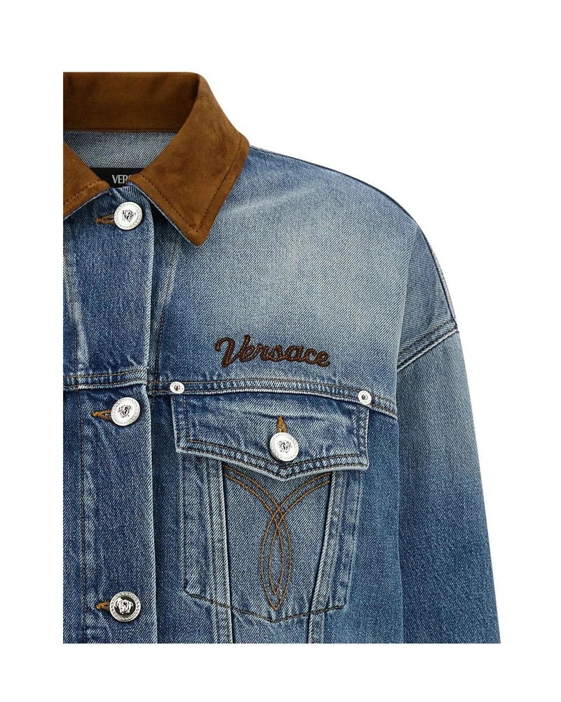 Versace Trucker Jacket in blue, Cotton — view 3