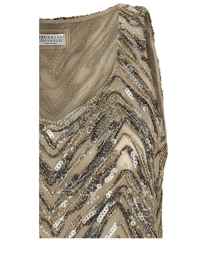 Beige Silk Tank Tops 