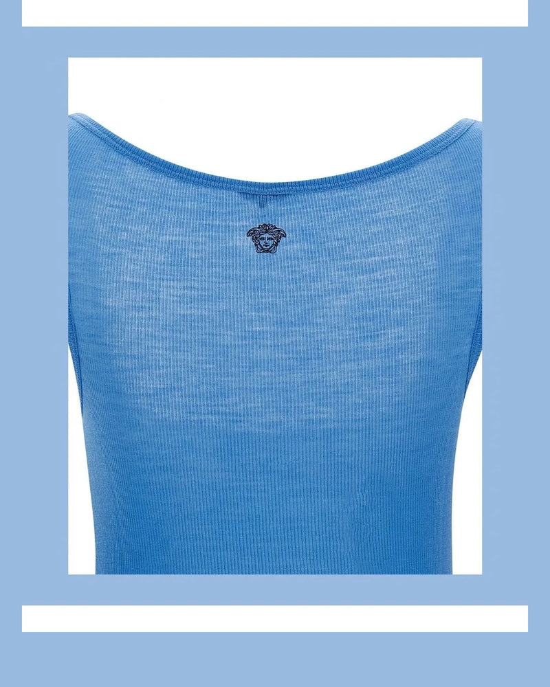 Versace Tank Top in blue, Virgin Wool — view 4
