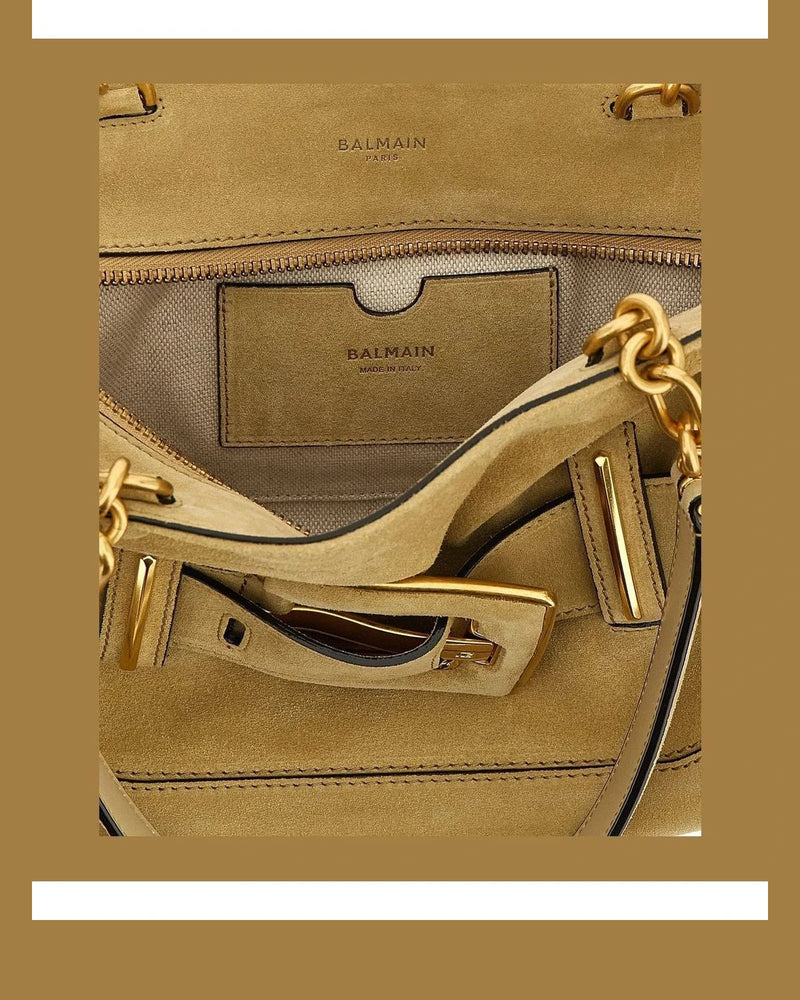 Balmain Shoulder Bag in beige, Calfskin Leather — view 4