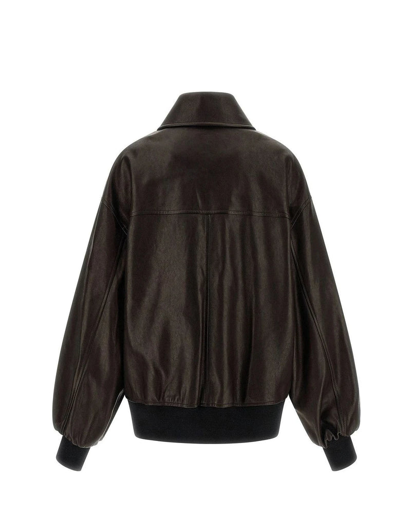 Khaite Bomber Jacket in brown, Lamb Leather — view 2