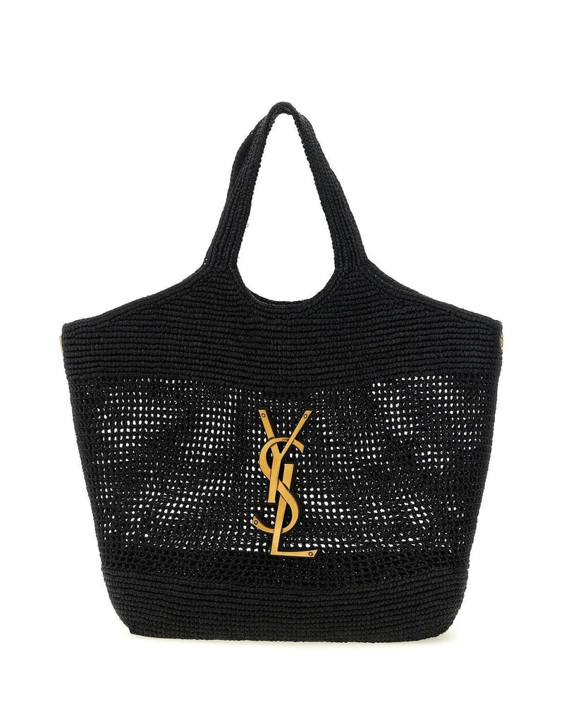 Saint Laurent Shopping Tote in black, Raffia